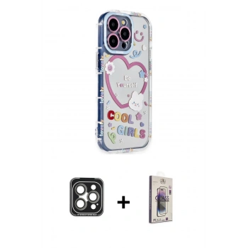 MARSİLYAN™- iPhone 15 Pro Max Kılıf Ahenk Modern Serisi - Siyah Bilvis 3D Cam Ekran Koruyucu + PVD Metal Kamera Lens - GI