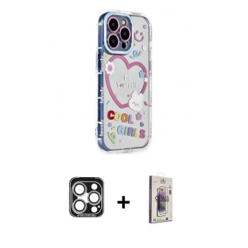 MARSİLYAN™- iPhone 15 Pro Max Kılıf Ahenk Modern Serisi - Siyah Bilvis 3D Cam Ekran Koruyucu + PVD Metal Kamera Lens - GS