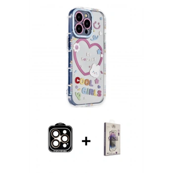 MARSİLYAN™- iPhone 15 Pro Max Kılıf Ahenk Modern Serisi - Siyah Bilvis 3D Cam Ekran Koruyucu + PVD Metal Kamera Lens - TU