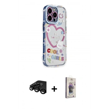 MARSİLYAN™- iPhone 15 Pro Max Kılıf Ahenk Modern Serisi - Siyah Bilvis 3D Cam Ekran Koruyucu + Raze Metal Kamera Lens - SH