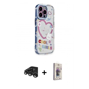 MARSİLYAN™- iPhone 15 Pro Max Kılıf Ahenk Modern Serisi - Siyah Bilvis 3D Cam Ekran Koruyucu + Raze Metal Kamera Lens - TMGI