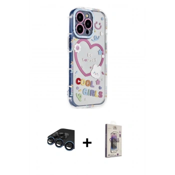 MARSİLYAN™- iPhone 15 Pro Max Kılıf Ahenk Modern Serisi - Siyah Bilvis 3D Cam Ekran Koruyucu + Raze Metal Kamera Lens - LT