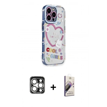MARSİLYAN™- iPhone 15 Pro Max Kılıf Ahenk Modern Serisi - Siyah Bilvis 3D Mat Cam Ekran Koruyucu + PVD Metal Kamera Lens - GS