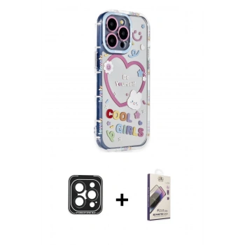 MARSİLYAN™- iPhone 15 Pro Max Kılıf Ahenk Modern Serisi - Siyah Bilvis 3D Mat Cam Ekran Koruyucu + PVD Metal Kamera Lens - SH