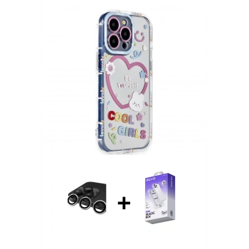 MARSİLYAN™- iPhone 15 Pro Max Kılıf Ahenk Modern Serisi - Siyah Bilvis 5in1 3D Magic Cam Ekran Koruyucu + Raze Metal Kamera Lens - GS