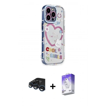 MARSİLYAN™- iPhone 15 Pro Max Kılıf Ahenk Modern Serisi - Siyah Bilvis 5in1 3D Magic Cam Ekran Koruyucu + Raze Metal Kamera Lens - LT