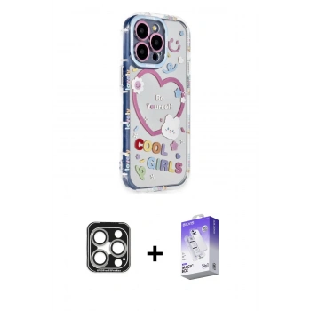 MARSİLYAN™- iPhone 15 Pro Max Kılıf Ahenk Modern Serisi - Siyah Bilvis 5in1 3D Magic Cam Ekran Koruyucu + PVD Metal Kamera Lens - GS