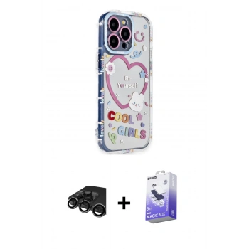 MARSİLYAN™- iPhone 15 Pro Max Kılıf Ahenk Modern Serisi - Siyah Bilvis 5in1 5D Magic Hayalet Cam Ekran Koruyucu + Raze Metal Kamera Lens - TMGI