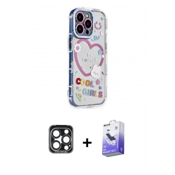 MARSİLYAN™- iPhone 15 Pro Max Kılıf Ahenk Modern Serisi - Siyah Bilvis 5in1 5D Magic Hayalet Cam Ekran Koruyucu + PVD Metal Kamera Lens - LT