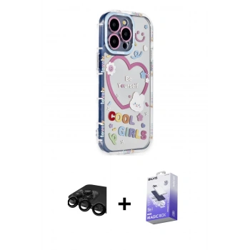 MARSİLYAN™- iPhone 15 Pro Max Kılıf Ahenk Modern Serisi - Siyah Bilvis 5in1 5D Magic Hayalet Cam Ekran Koruyucu + Raze Metal Kamera Lens - SH
