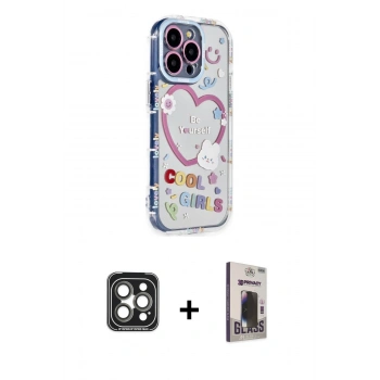 MARSİLYAN™- iPhone 15 Pro Max Kılıf Ahenk Modern Serisi - Siyah Bilvis Hayalet Cam Ekran Koruyucu + PVD Metal Kamera Lens - GI