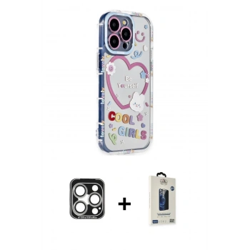 MARSİLYAN™- iPhone 15 Pro Max Kılıf Ahenk Modern Serisi - Siyah Bilvis Hayalet Cam Ekran Koruyucu + PVD Metal Kamera Lens - GS