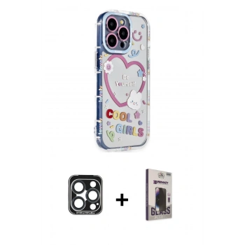MARSİLYAN™- iPhone 15 Pro Max Kılıf Ahenk Modern Serisi - Siyah Bilvis Hayalet Cam Ekran Koruyucu + PVD Metal Kamera Lens - LT