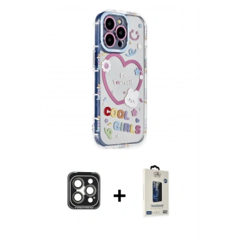 MARSİLYAN™- iPhone 15 Pro Max Kılıf Ahenk Modern Serisi - Siyah Bilvis Hayalet Cam Ekran Koruyucu + PVD Metal Kamera Lens - GI