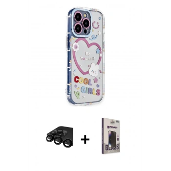 MARSİLYAN™- iPhone 15 Pro Max Kılıf Ahenk Modern Serisi - Siyah Bilvis Hayalet Cam Ekran Koruyucu + Raze Metal Kamera Lens - SH