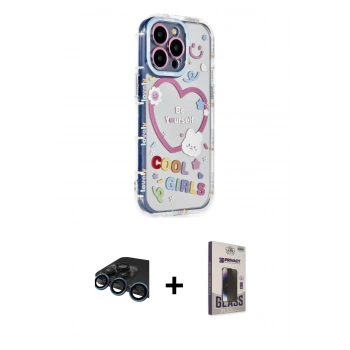MARSİLYAN™- iPhone 15 Pro Max Kılıf Ahenk Modern Serisi - Siyah Bilvis Hayalet Cam Ekran Koruyucu + Raze Metal Kamera Lens - LT
