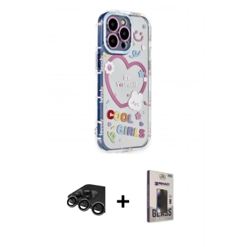 MARSİLYAN™- iPhone 15 Pro Max Kılıf Ahenk Modern Serisi - Siyah Bilvis Hayalet Cam Ekran Koruyucu + Raze Metal Kamera Lens - TMGI