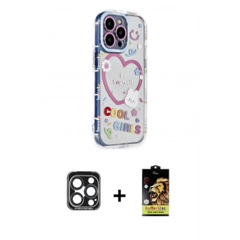MARSİLYAN™- iPhone 15 Pro Max Kılıf Ahenk Modern Serisi - Siyah Buffer Cam Ekran Koruyucu + PVD Metal Kamera Lens - LT