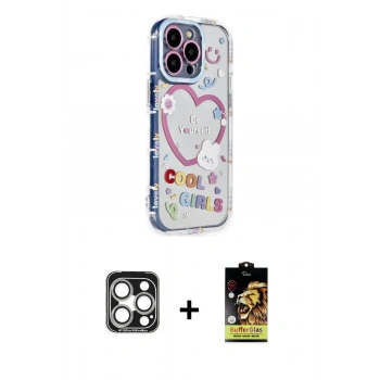 MARSİLYAN™- iPhone 15 Pro Max Kılıf Ahenk Modern Serisi - Siyah Buffer Cam Ekran Koruyucu + PVD Metal Kamera Lens - GS