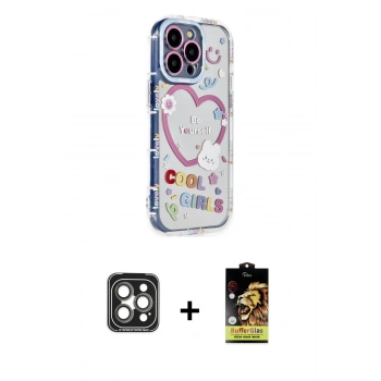 MARSİLYAN™- iPhone 15 Pro Max Kılıf Ahenk Modern Serisi - Siyah Buffer Cam Ekran Koruyucu + PVD Metal Kamera Lens - GI