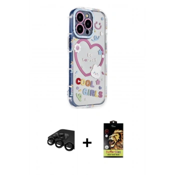 MARSİLYAN™- iPhone 15 Pro Max Kılıf Ahenk Modern Serisi - Siyah Buffer Cam Ekran Koruyucu + Raze Metal Kamera Lens - SH
