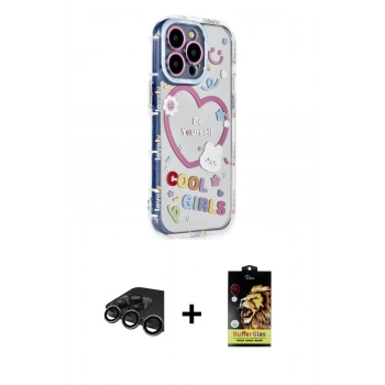 MARSİLYAN™- iPhone 15 Pro Max Kılıf Ahenk Modern Serisi - Siyah Buffer Cam Ekran Koruyucu + Raze Metal Kamera Lens - TMGI
