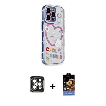 MARSİLYAN™- iPhone 15 Pro Max Kılıf Ahenk Modern Serisi - Siyah Buffer Hayalet Cam Ekran Koruyucu + PVD Metal Kamera Lens - GI