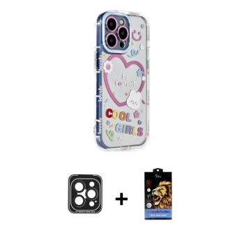 MARSİLYAN™- iPhone 15 Pro Max Kılıf Ahenk Modern Serisi - Siyah Buffer Hayalet Cam Ekran Koruyucu + PVD Metal Kamera Lens - SH