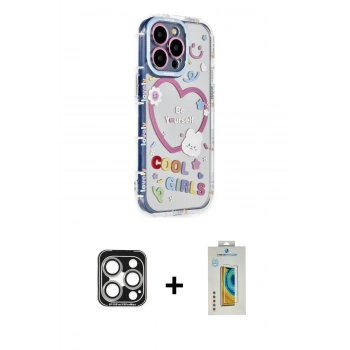 MARSİLYAN™- iPhone 15 Pro Max Kılıf Ahenk Modern Serisi - Siyah Polymer Nano Ekran Koruyucu + PVD Metal Kamera Lens - GS