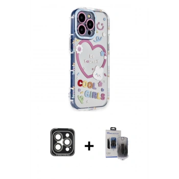 MARSİLYAN™- iPhone 15 Pro Max Kılıf Ahenk Modern Serisi - Siyah Vanessa Magic Hayalet Cam + PVD Metal Kamera Lens - GI