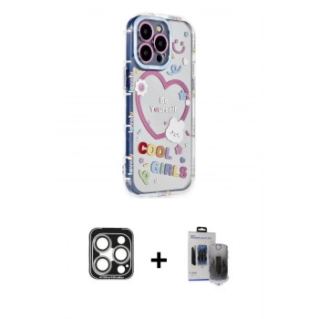 MARSİLYAN™- iPhone 15 Pro Max Kılıf Ahenk Modern Serisi - Siyah Vanessa Magic Hayalet Cam + PVD Metal Kamera Lens - GS