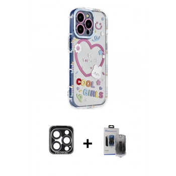 MARSİLYAN™- iPhone 15 Pro Max Kılıf Ahenk Modern Serisi - Siyah Vanessa Magic Hayalet Cam + PVD Metal Kamera Lens - LT