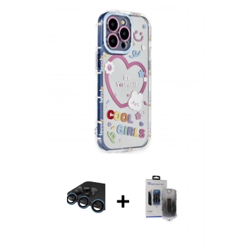 MARSİLYAN™- iPhone 15 Pro Max Kılıf Ahenk Modern Serisi - Siyah Vanessa Magic Hayalet Cam + Raze Metal Kamera Lens - LT