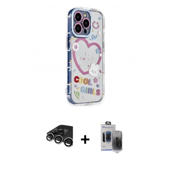 MARSİLYAN™- iPhone 15 Pro Max Kılıf Ahenk Modern Serisi - Siyah Vanessa Magic Hayalet Cam + Raze Metal Kamera Lens - GS