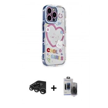 MARSİLYAN™- iPhone 15 Pro Max Kılıf Ahenk Modern Serisi - Siyah Vanessa Magic Hayalet Cam + Raze Metal Kamera Lens - TMGI