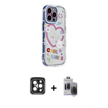 MARSİLYAN™- iPhone 15 Pro Max Kılıf Ahenk Modern Serisi - Siyah Vanessa Magic Hayalet Cam + PVD Metal Kamera Lens - SH