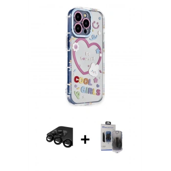 MARSİLYAN™- iPhone 15 Pro Max Kılıf Ahenk Modern Serisi - Siyah Vanessa Magic Hayalet Cam + Raze Metal Kamera Lens - SH