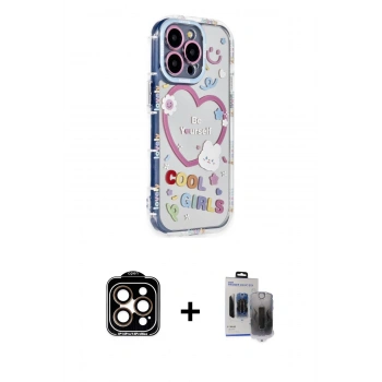 MARSİLYAN™- iPhone 15 Pro Max Kılıf Ahenk Modern Serisi - Siyah Vanessa Magic Hayalet Cam + PVD Metal Kamera Lens - TU