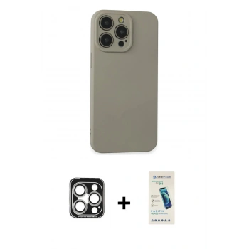 MARSİLYAN™- iPhone 15 Pro Max Kılıf Ahenk Serisi - Şeffaf Pasifik Cam Ekran Koruyucu + PVD Metal Kamera Lens - GS