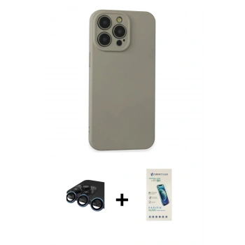 MARSİLYAN™- iPhone 15 Pro Max Kılıf Ahenk Serisi - Şeffaf Pasifik Cam Ekran Koruyucu + Raze Metal Kamera Lens - LT