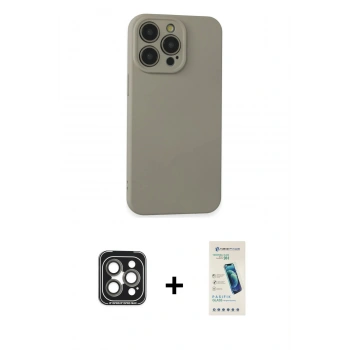 MARSİLYAN™- iPhone 15 Pro Max Kılıf Ahenk Serisi - Şeffaf Pasifik Cam Ekran Koruyucu + PVD Metal Kamera Lens - GI
