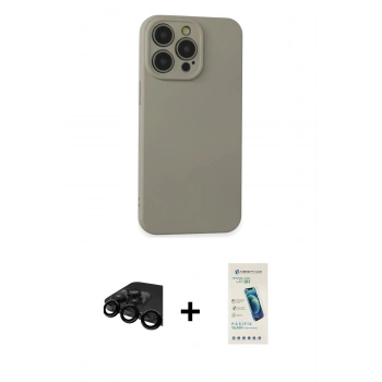 MARSİLYAN™- iPhone 15 Pro Max Kılıf Ahenk Serisi - Şeffaf Pasifik Cam Ekran Koruyucu + Raze Metal Kamera Lens - SH