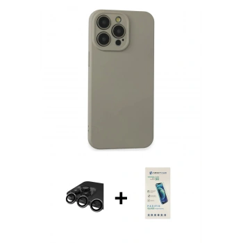 MARSİLYAN™- iPhone 15 Pro Max Kılıf Ahenk Serisi - Şeffaf Pasifik Cam Ekran Koruyucu + Raze Metal Kamera Lens - TMGI