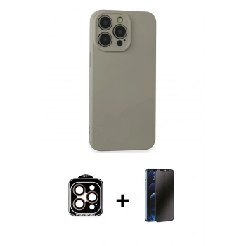MARSİLYAN™- iPhone 15 Pro Max Kılıf Ahenk Serisi - Siyah 3D Antistatik Hayalet Cam Ekran Koruyucu + PVD Metal Kamera Lens - TU
