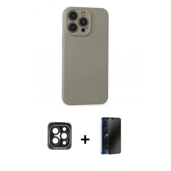 MARSİLYAN™- iPhone 15 Pro Max Kılıf Ahenk Serisi - Siyah 3D Antistatik Hayalet Cam Ekran Koruyucu + PVD Metal Kamera Lens - SH