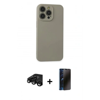 MARSİLYAN™- iPhone 15 Pro Max Kılıf Ahenk Serisi - Siyah 3D Antistatik Hayalet Cam Ekran Koruyucu + Raze Metal Kamera Lens - SH