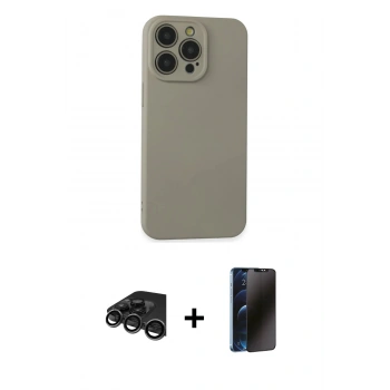 MARSİLYAN™- iPhone 15 Pro Max Kılıf Ahenk Serisi - Siyah 3D Antistatik Hayalet Cam Ekran Koruyucu + Raze Metal Kamera Lens - TMGI