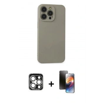 MARSİLYAN™- iPhone 15 Pro Max Kılıf Ahenk Serisi - Siyah 3D Antistatik Mat Seramik Nano Ekran Koruyucu + PVD Metal Kamera Lens - GS