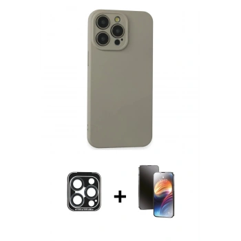 MARSİLYAN™- iPhone 15 Pro Max Kılıf Ahenk Serisi - Siyah 3D Antistatik Mat Seramik Nano Ekran Koruyucu + PVD Metal Kamera Lens - LT