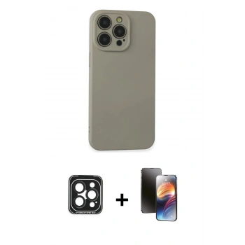MARSİLYAN™- iPhone 15 Pro Max Kılıf Ahenk Serisi - Siyah 3D Antistatik Mat Seramik Nano Ekran Koruyucu + PVD Metal Kamera Lens - SH
